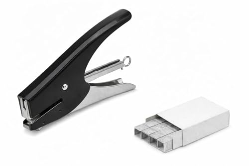 Terryshop74® Spillatrice Manuale a Pinza con 1000 Punti Inclusi – Punti 6/4 Compatibile 130/E – Spillatrice Professionale per Carta, Ufficio e Casa (Nero)