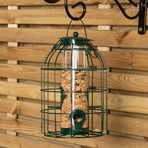 Samuel ALEXANDER Wild Bird Seed Feeder Cage with Squirrel Guard – Hanging Squirrel Proof Bird Feeder for Seeds, Sunflower Hearts & Peanuts – Metal Mesh Bird Feeders for Garden Birds