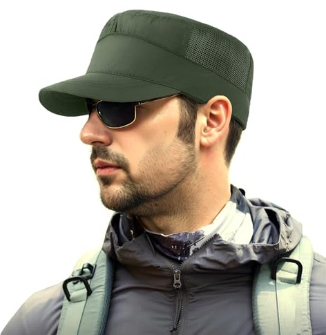 Military Hats for Men - Army Cadet Patrol Cap Short Brim Flat Top Hat Summer Breathable Adjustable