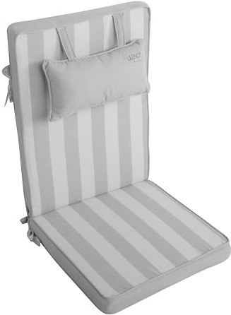 LILENO HOME Set di cuscini per sedia da giardino con cuscino per la testa [1 set - sdraio] a righe a blocchi grigio - Cuscini per sedie da giardino e mobili da giardino - Cuscini per sedie da giardino
