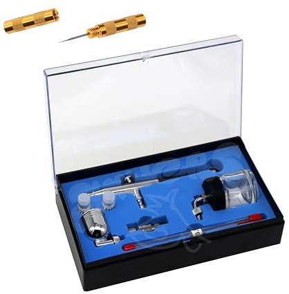 JUNIERS AG-234S Airbrush Pistole Double-Action-Funktion Airbrush-Set Pistole, Düse & Nadel, Komplettset für Profis & Anfänger Ideal für Modellbau, Nailart, Tattoo, Kuchen Dekoration & DIY-Projekte