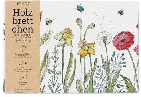 Ligarti® Frühstücksbrettchen aus Holz | Nachhaltiges Frühstücksbrett 22x15 cm, ideal für köstliche Frühstücksmomente | Hergestellt in Schweden, spülmaschinenfest