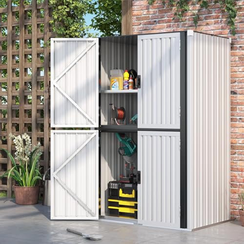 UNIONLINE Outdoor Tall Storage Garden Cabinet Shed with Adjustable Shelves | Weatherproof Outside Cupboard | Metal Garage Storage| 178x76x117cm| White