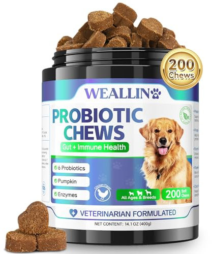 Probiotici per Cani, Prebiotici per la Salute Intestinale–Supporta la Salute Digestiva e l’Assorbimento dei Nutrienti–200 Bocconcini Morbidi che Supportano la Salute della Pelle e la Salute Generale