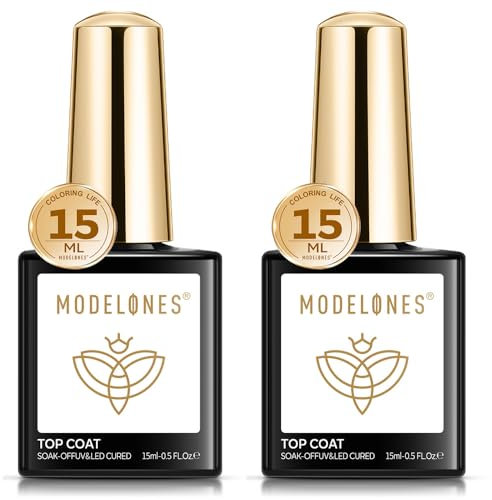 Modelones Top Coat, 2 Stück 15ml No Wipe Top Coat Gel UV, Überlack UV LED Gellack Gel Nagellack Polish