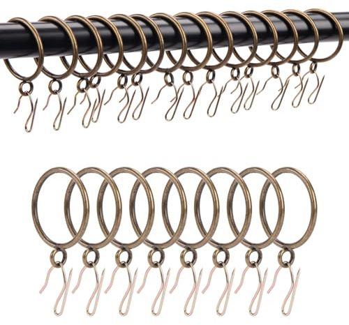 Curtain Rings with Hooks Rustproof Metal Drapery Rings with Eyelets and Pinch Pleat Curtain Hooks for Window Door Shower Curtain 1 Inch Inner Diameter 24 Pack Brass TXZWJZ