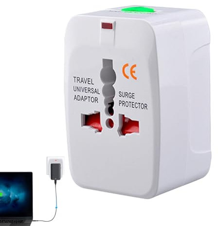 Adaptador de Enchufe | Adaptador De Viaje con Protección contra Sobretensiones - Accesorios de Carga Electrónica con Protección contra Sobretensiones para Autocaravanas, Cruceros, Apartamentos,