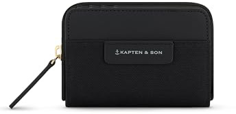 Kapten & Son Geldbörse Damen | Bergen Pro Wallet Small All Black | Portemonnaie Damen Klein Schwarz | Geldbeutel mit 8 Kartenfächern & Kleingeldfach | 9,5x11,5X 3,5 cm