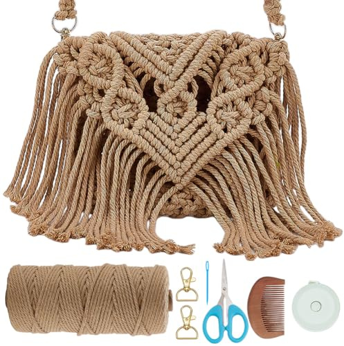 WEBEEDY Set di borse macramè fai da te per adulti, principianti, nodi, borse fai da te, kit con istruzioni video da 3 mm, corda macramè, strumenti per la decorazione della spiaggia