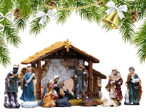 Genérico Belén Navideño,Pesebre de Navidad para Decorar | Juego De Figuras Natividad Compacto para Trabajo Tienda Chimenea Entrada Alfeizar Y Hogar