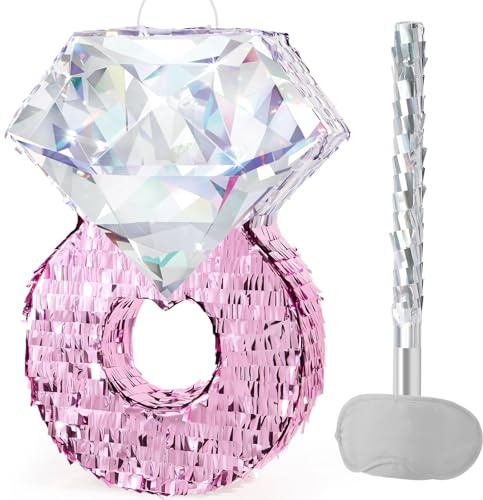 WERNNSAI Diamond Ring Pinata Shiny Ring Pinata with Blindfold and Stick | Pink Valentine Party Decoration Wedding Engagement Valentines Dating Party Decoration Bachelorette Surprise Supplies