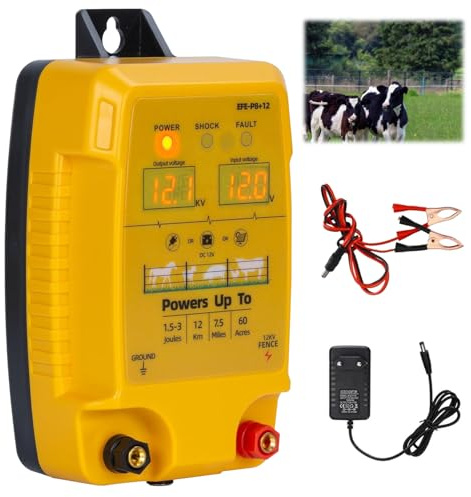 Recinzione elettrica da 12 V con indicatore LED, 1,5 – 3 Joule, impermeabile per recinzioni elettriche, portata 10 km, dispositivo di recinzione elettrico per bovini, pecore, pollame e bestiame