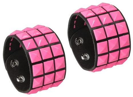 sourcing map 2 Pcs Leather Punk Bracelet 8.7/22cm, Pink(Black)