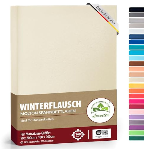 Winter Spannbettlaken | Farbenfrohes Thermo Fleece | Spannbetttuch, Bettlaken in vielen Größen und Farben (90 x 190 cm - 100 x 200 cm, Creme/Naturweiß)