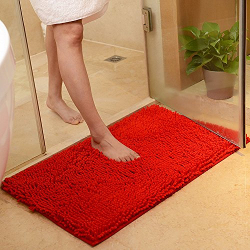 DOTBUY Bad-Teppiche, Chenille Anti-Rutsch-Bequeme Super saugfähiger weicher Duschteppich Dusche Teppich Badematte Bad Teppich (40 * 60cm, Rot)