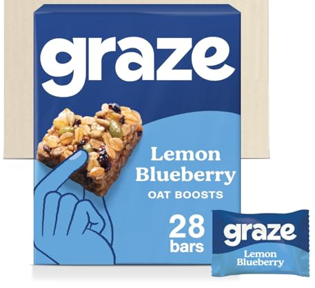 Graze Lemon Blueberry Superfood Oat Boost Bars - Vegetarian Snacks, Whole Oat - Packaging may vary - (28 Snacks - 7 Packs of 4 x 30g)