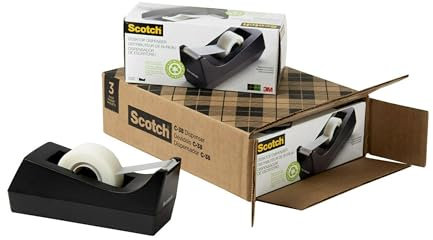 Scotch Dispenser di nastro da tavolo, nero, 6,9 cm x 6,9 cm x 16,3 cm, 3 dispenser per nastro adesivo