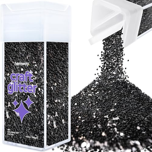 Hemway Craft Glitter Shaker Black 130g Extra Chunky | for Resin & Epoxy Crafts, Christmas Art Supplies, Nail, Body, Face, Eye, Festival, Crafting, Slime, Sparkle