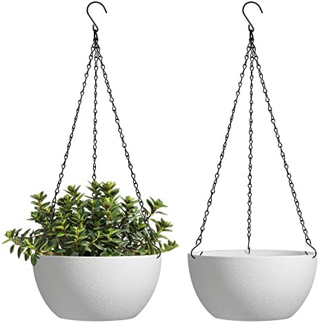 T4U Blumentopf Hängend Plastik 2er Set, Φ25CM Hängetopf Pflanzen Weiß, Blumenampel mit Haken Rund, Hängender Blumentopf, für Innen und Außenbereich, Deko Hängend, Hängetopf für Büro, Zimmerpflanzen