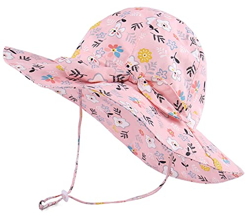 LACOFIA Sombrero para el Sol para bebé Gorra de Visera de Verano para Infantil niñas con Correa de Barbilla Ajustable Flores Rosas 6-18 Meses