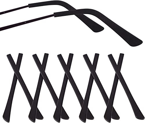 Eyeglass End Tips, 10 paia di calze antiscivolo in silicone, a tubo, per eyewear Soft Replacement Tips Only for Thin Slim Wire Eyeglass Sunglasses Legs – Nero
