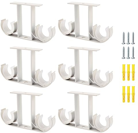 UFURMATE Gardinstångsfästen, 6 st takmonterade fästen i aluminiumlegering dubbla gardinhållare fönsterdraperistång hängande stöd för 23 mm – 26 mm gardinstång (vit)
