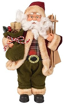 Kaemingk Figura de Papá Noel 30 cm con regalo y traje de Papá Noel de esquí - Rojo - Verde