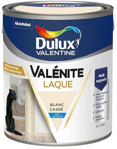 Dulux Valentine Peinture Laque Valénite Intérieur et Extérieur Multi-supports - Finition parfaite et lisse, Formule Haute Résistance - Mat Blanc Cassé 2 L