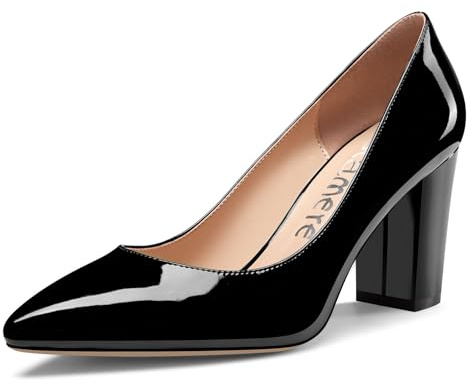 Castamere Femmes Fermé Pointu Bout Haut High Bloc Talon Heel Slip-on Dress Escarpins Bureau Décontracté Chaussures 8 CM Heels Noir 36 EU