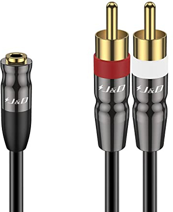 J&D 3.5 mm to Dual RCA Audio Cable, Gold Plated Copper Shell Heavy Duty 3.5mm Female to 2 RCA Male Stereo Audio Adapter Cable Adapter Cord, 10 Feet