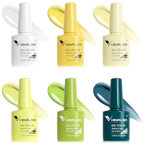 VENALISA Gel Nail Polish Set 6 Colors Spring Summer Nails Macaron Gel Polish White Light Yellow Lime Green Mint Green Emerald Collection Soak Off Nail Lamp Cured Nail Manicure Nail Art