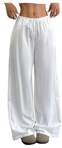 SHENHE Girl's Wide Leg Baggy Pants Drawstring Summer Boho Beach Palazzo Pants with Pockets White 11Y