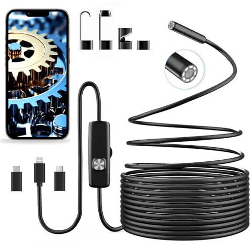 Vexloria Endoscopio per Smartphone, 1920P HD Sonda Telecamera, Telecamera Endoscopica con 8 LED, IP67 Impermeabile Telecamera Ispezione Tubi senza WiFi, Cavo Semirigido 5M, Android/iOS