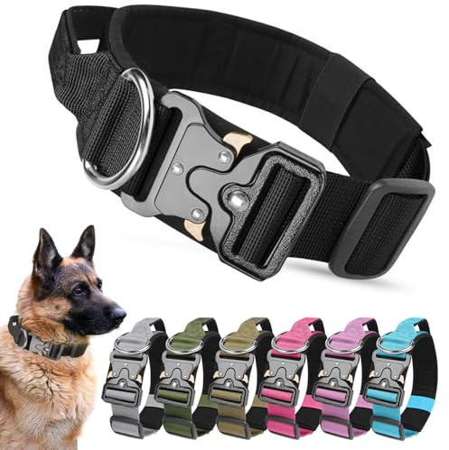 AKOFIC Hundhalsband i nylon med metallspänne, vadderat halsband för medelstora stora träningshundar (svart, M)