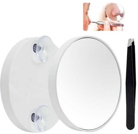 Eddrfy Miroir Grossissant 30X Ventouse, Petit Miroir Mural de Voyage avec 3 Ventouses et Une Pince à épiler, pour Maquillage, Convient pour la Chambre, la Salle de Bain et Les Voyages