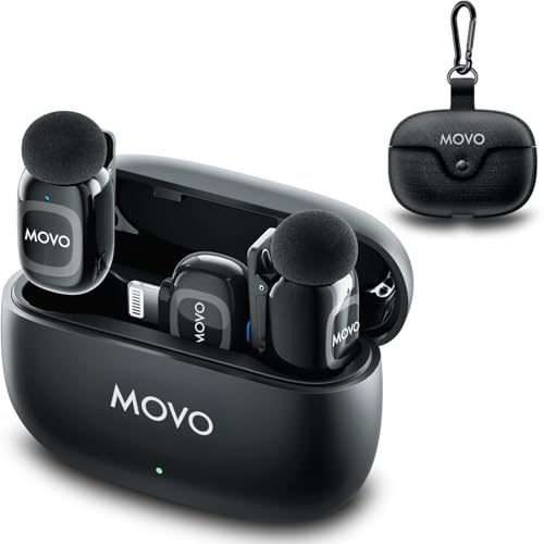 Movo NanoMic trådlös mikrofon med dubbla blixtrar för iPhone 14 och ner – Lavalier-mikrofon för iPhone, bra för vlogging och TikTok