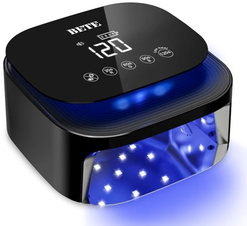 BETE 60W Cordless UV LED Nail Lamp - Rechargeable Gel Polish Dryer with Auto Sensor, 30 Beads & 4 Timer Settings Portable for Home/Salon Black