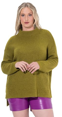 Ulla Popken Femme Grandes Tailles Pull Oversized en Maille côtelée, col roulé et Manches Longues Jaune Vert Clair 50+ 822713630-50+
