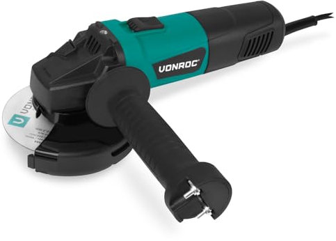 VONROC Meuleuse d’angle 900W – Ø125 mm | Meuleuse électrique compacte avec poignée latérale – Disque inclus – Outil de découpe et ponçage métal, pierre, béton