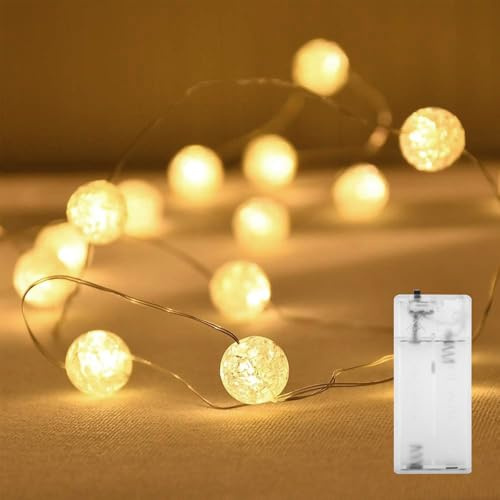 ENLACE LED sprickande boll ljusslingor, 1 m, 10 LED-ljusslingor, kristallbollar, batteridrivna, varma vita älvlampor, el, inomhus för bröllop, jul, alla hjärtans dag, sovrum, fest