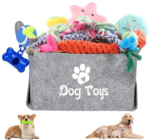 DXiongW Set di Giocattoli per Cuccioli 24 Pezzi Giochi da Masticare e Corda Gioco per Cani di Piccola Taglia Giocattoli Interattivo per Cani Giocattolo da Dentizione Cuccioli con Scatola Portaoggetti