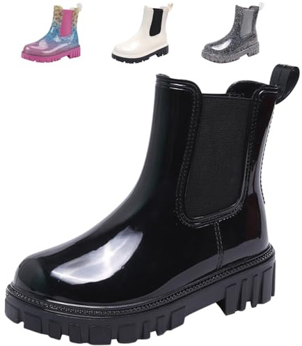 DRECAGE Ankle Wellies Wellington Boots Women Waterproof Short Chelsea Ladies Welly Rain Boots Black Size 6 UK