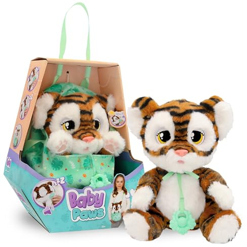 BABY PAWS TIGRE PELUCHE INTERATTIVO Tigre con suoni che apre e chiude gli occhi e include una borsa per trasportarlo. Per bambini e bambine dai 3 anni in su