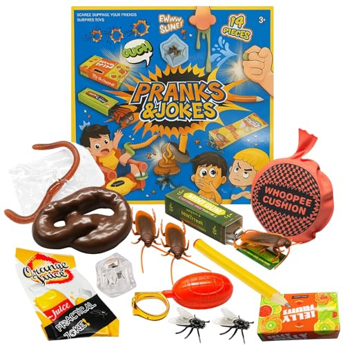 1 Box Mit Verschiedenen Scherzartikeln, Furzkissen, Scherzartikel Kinder, Furzkissen Und Realistischen Insekten, Lustige Streiche FüR Erwachsene Und Kinder, Ideal FüR Parties Und Familienabende