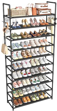 Simple Trending Tall Shoe Rack Storage Holds 40 Pairs, 10 Tier Shoe Organizer Shelf Large Capacity for Entryway Closet, Black