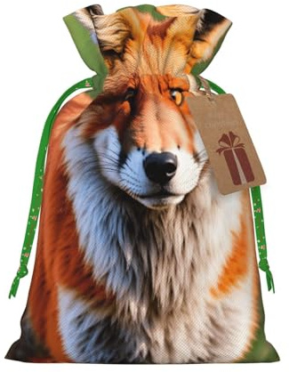 Bolsas de regalo con cordón de Navidad con estampado de zorro, saco festivo de Navidad, fiesta de cumpleaños, embalaje de regalo