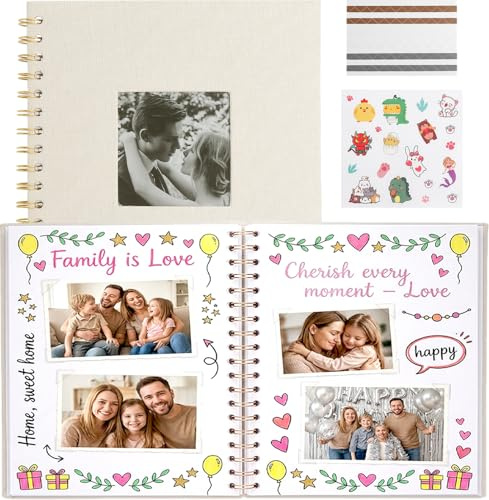 TLDBATICE fotoalbum för egendesign, fotoalbum minnesbok, fotobok för egendesign, 20,5 x 20,5 cm, 20 ark ringbok, DIY, minnesbok med fotohörn för bröllop, resor familj, gåva