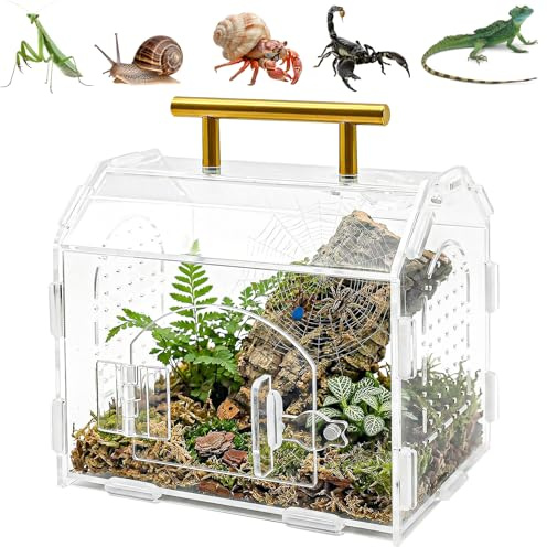 Cyiecweu Insektsterrarium, vivarium, akrylterrarium med magnetisk stängning, bärbar reptil matningslåda för hoppspindlar, gudsbetare, geckos, sniglar, bladfröor, skalbagg, 15 x 12 x 14 cm