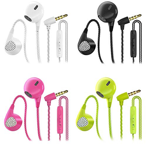 CBGGQ 4 Paires Écouteurs Intra-Auriculaires, Oreillettes Filaires Anti-Bruit Casque Ergonomique Stéréo avec Microphone pour iOS et Smartphones Android,MP3 etc.(Noir+Blanc+Rose+Vert)