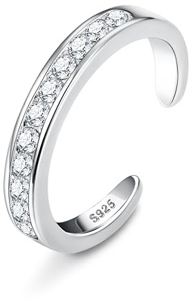 MILACOLATO 925 Sterling Silver Toe Rings for Women 18K White Gold Plated Toe Ring Adjustable Toe Band Ring Summer Beach Foot Jewelry, CZ